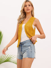 Floral Crochet Hollow Out Sleeveless Open Front Boho Vest Cardigan