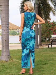 Floral Print Sleeveless Bodycon Cocktail Wedding Guest Maxi Dress