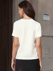 Tweed Neck Short Sleeve Summer Elegant Blouse