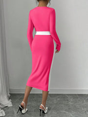 Square Neck Long Sleeves Colorblock Bodycon Dress