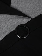 Lapel Colorblock 3/4 Sleeves Work Midi Sheath Dress