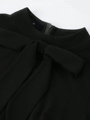 Bow Button Decor 3/4 Sleeves Work Midi Sheath Dress