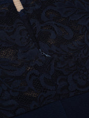 Lace Patchwork 3/4 Sleeves Midi Sheath Dress