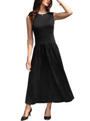 Sleeveless Pockets Casual Maxi A-Line Dress