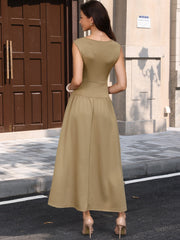 Sleeveless Pockets Casual Maxi A-Line Dress