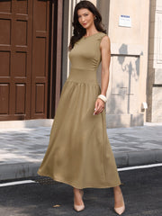 Sleeveless Pockets Casual Maxi A-Line Dress