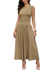Sleeveless Pockets Casual Maxi A-Line Dress