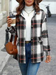 Plaid Button Down Long Sleeves Shirt Jacket Shacket