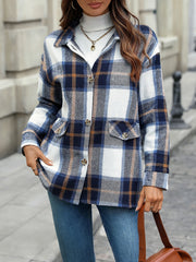 Plaid Button Down Long Sleeves Shirt Jacket Shacket