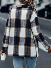 Plaid Button Down Long Sleeves Shirt Jacket Shacket
