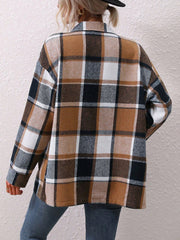 Plaid Button Down Long Sleeves Shirt Jacket Shacket