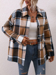 Plaid Button Down Long Sleeves Shirt Jacket Shacket