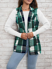 Notch Neck Button Down Sleeveless Plaid Vest