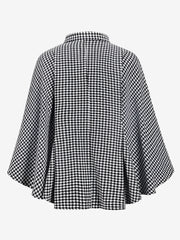 Houndstooth Mock Neck Lace-Up Cape Cloak Jacket