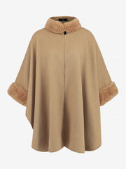 Faux Fur Collar Solid Color Cape Cloak Coat