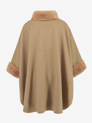 Faux Fur Collar Solid Color Cape Cloak Coat