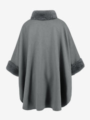 Faux Fur Collar Solid Color Cape Cloak Coat