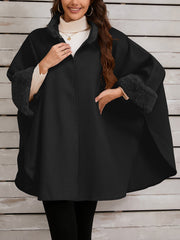 Faux Fur Collar Solid Color Cape Cloak Coat