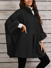 Faux Fur Collar Solid Color Cape Cloak Coat
