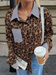 Striped Leopard Patchwork Long Sleeves Shirt