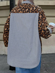 Striped Leopard Patchwork Long Sleeves Shirt
