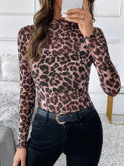 Mesh Ruffled Printed Long Sleeves Blouse