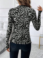 Mesh Ruffled Printed Long Sleeves Blouse