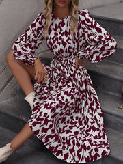Leopard Print Tie Waist Long Sleeves A-Line Dress