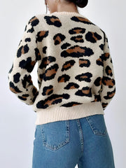 Crew Neck Casual Leopard Print Pullover Sweater