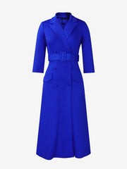Notched Lapel Double-breasted Belted Midi Dress