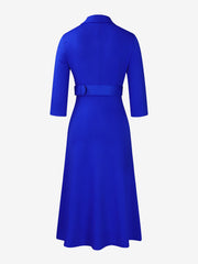 Notched Lapel Double-breasted Belted Midi Dress