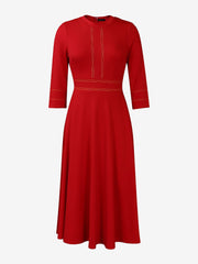 Round Neck 3/4 Sleeves A-Line Midi Work Dress