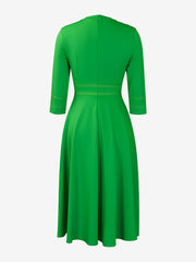 Round Neck 3/4 Sleeves A-Line Midi Work Dress