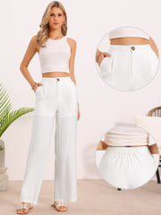 Casual Wide Leg Elastic Waist One Button Pocketed Pants