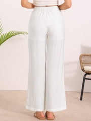 Casual Wide Leg Elastic Waist One Button Pocketed Pants