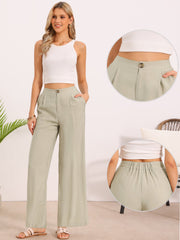 Casual Wide Leg Elastic Waist One Button Pocketed Pants