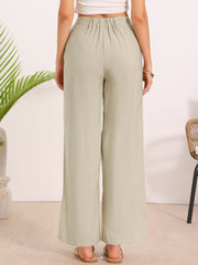 Casual Wide Leg Elastic Waist One Button Pocketed Pants