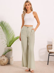 Casual Wide Leg Elastic Waist One Button Pocketed Pants