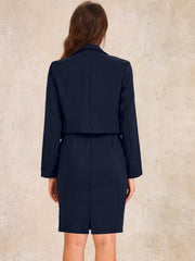 2 Pieces Sleeveless Sheath Midi Dress & Long Sleeve Cropped Blazer Suit Set