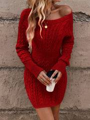 Cable Knit Round Neck Solid Color Bodycon Sweater Dress