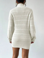 Turtleneck Long Sleeves Knitted Mini Sweater Dresss