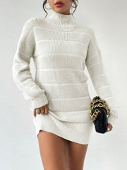 Turtleneck Long Sleeves Knitted Mini Sweater Dresss