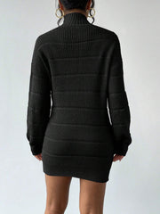 Turtleneck Long Sleeves Knitted Mini Sweater Dresss