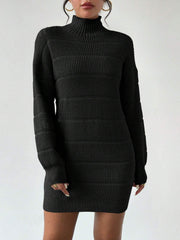Turtleneck Long Sleeves Knitted Mini Sweater Dresss