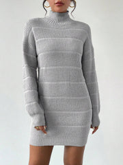 Turtleneck Long Sleeves Knitted Mini Sweater Dresss