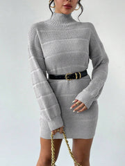 Turtleneck Long Sleeves Knitted Mini Sweater Dresss