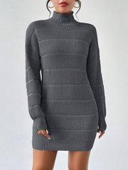 Turtleneck Long Sleeves Knitted Mini Sweater Dresss