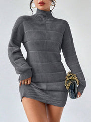 Turtleneck Long Sleeves Knitted Mini Sweater Dresss