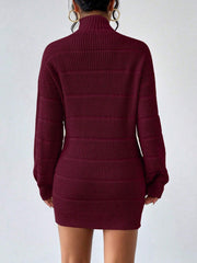 Turtleneck Long Sleeves Knitted Mini Sweater Dresss