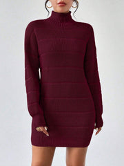 Turtleneck Long Sleeves Knitted Mini Sweater Dresss